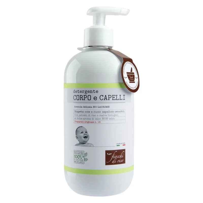 Fiocchi Di Riso Detergente Corpo E Cappelli Con Estratti Di Riso, Malva Biologico E Talco Non Talco 400 Ml