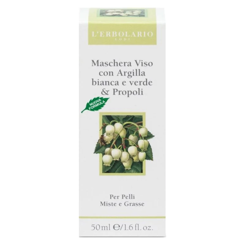 L'Erbolario Maschera Viso Con Argilla Bianca E Verde & Propoli 50 Ml
