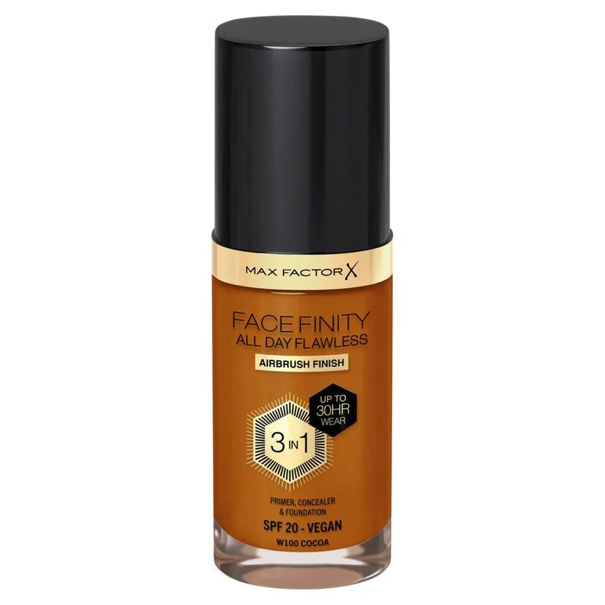 Max Factor Facefinity All Day Flawless fondotinta lunga tenuta SPF 20 colore 100 Sun Tan/ W100 Cocoa 30 ml