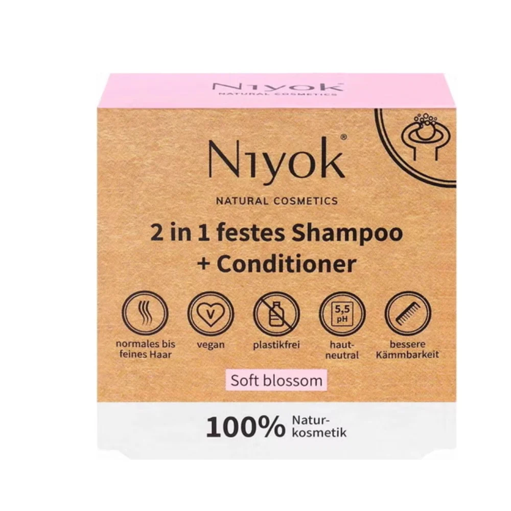 Niyok Shampoo & Balsamo in Formato Solido, Soft Blossom (80 g)