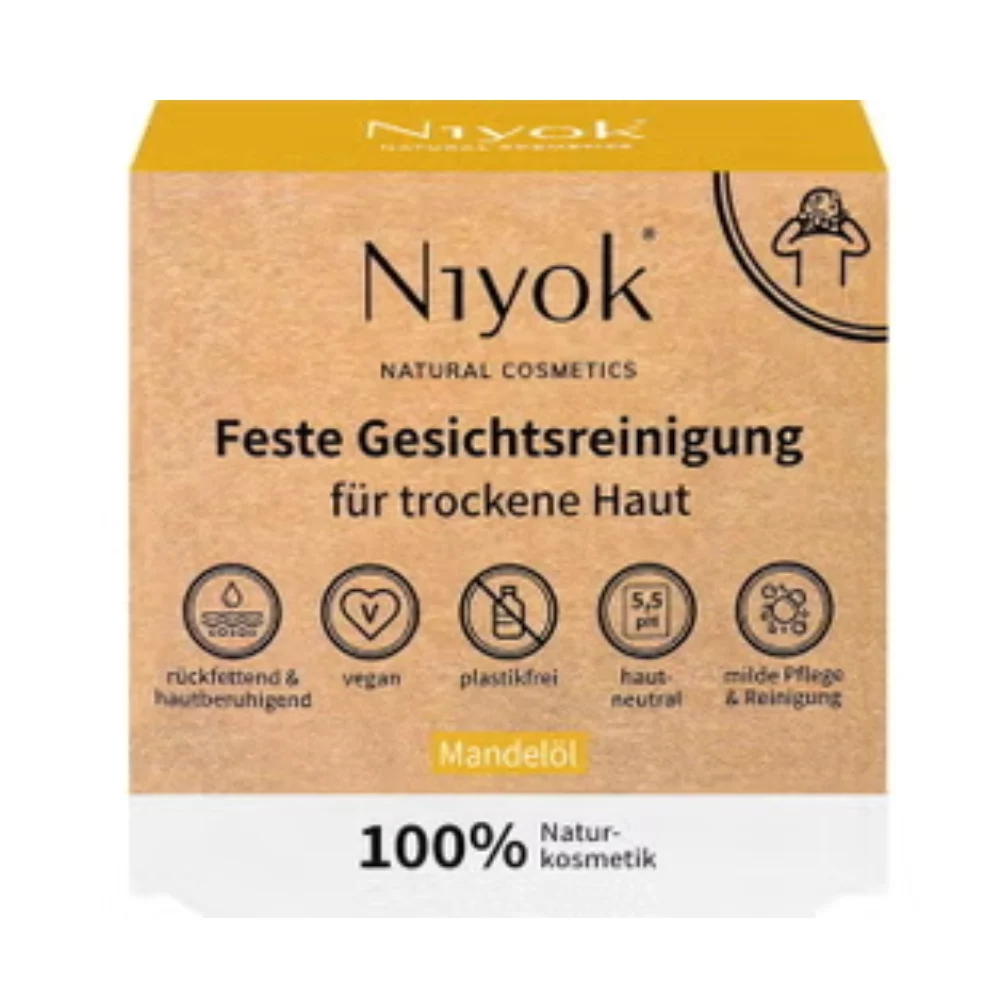Niyok Detergente Viso Solido all'Olio di Mandorle, 80 g