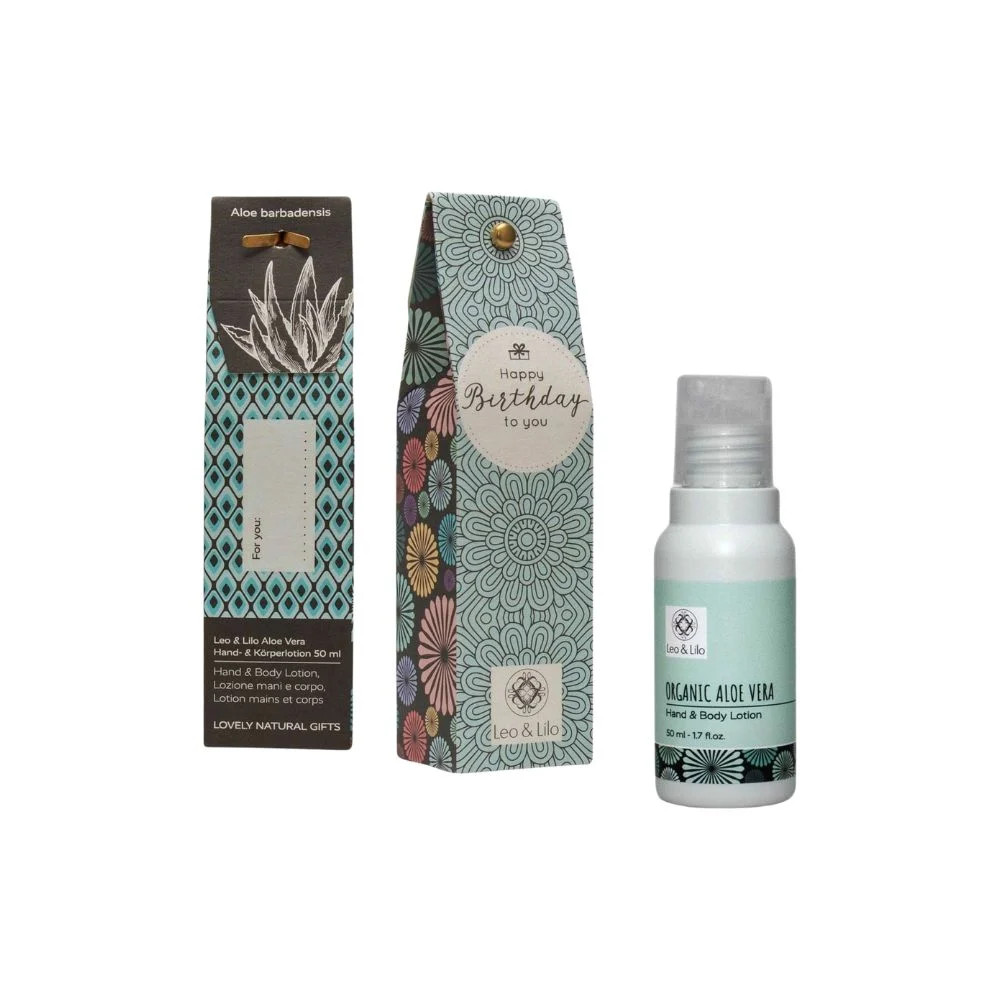 Leo & lilo Lozione Mani e Corpo all'Aloe Vera in Confezione Regalo, Happy Birthday (50 ml)
