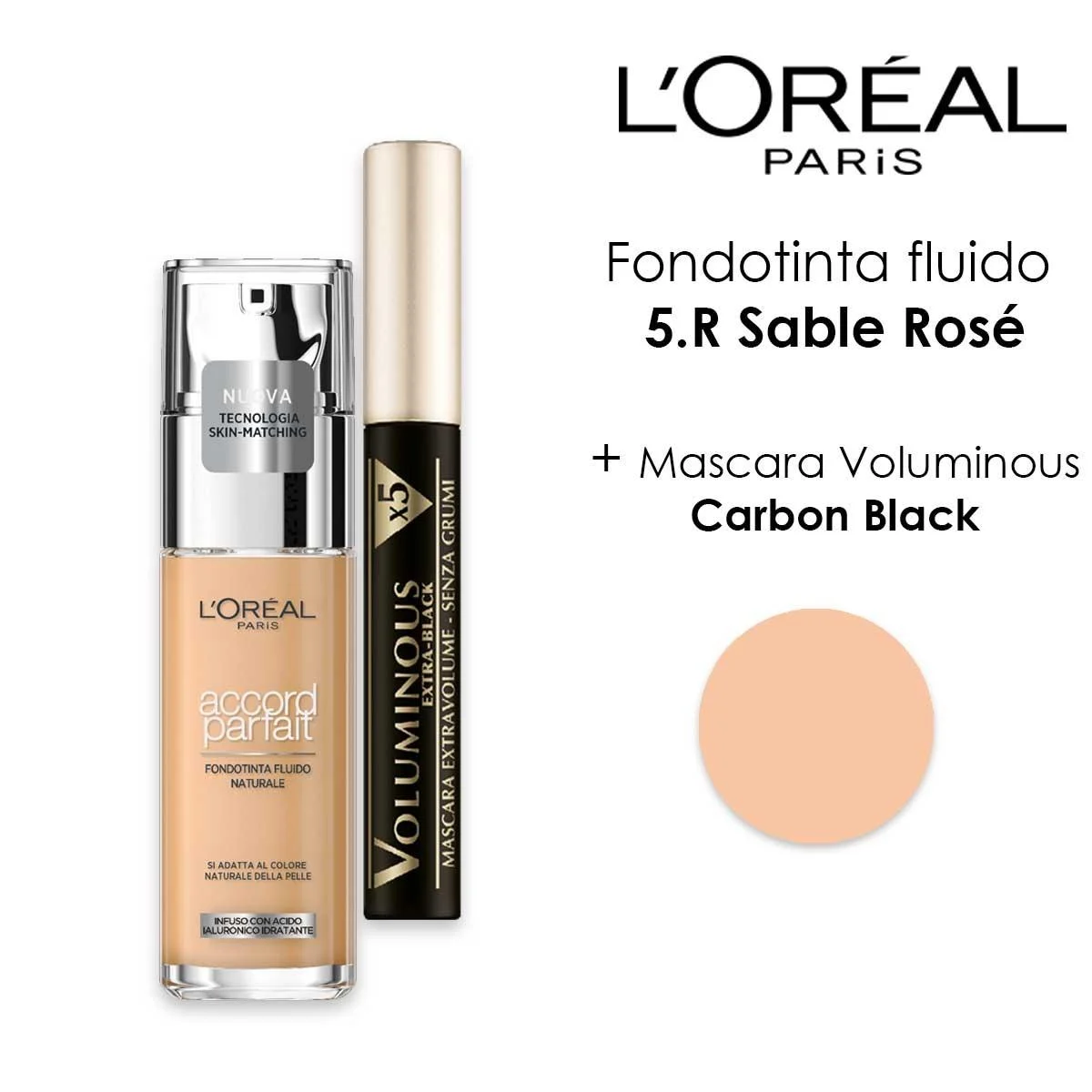 L'oreal fondotinta accord parfait sabbia ros + mascara volumizzante