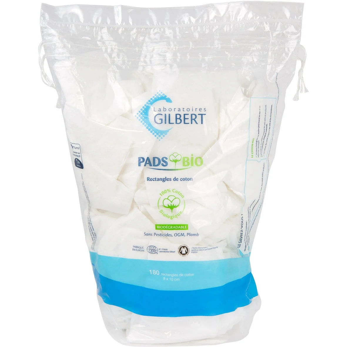 Gilbert Pads Bio 8x10cm x180 Rettangoli di Cotone