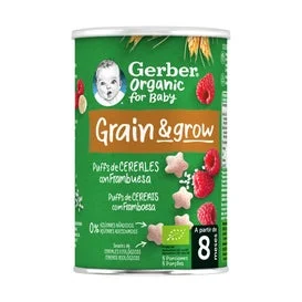 Gerber Organic Grain & Grow Puffs Trigo y Arroz con Frambuesa 35g