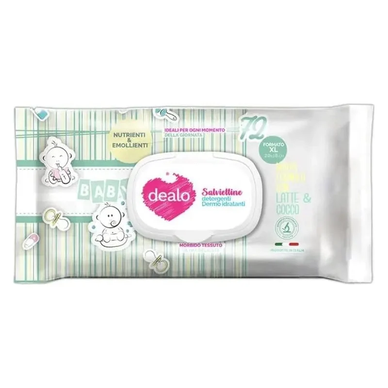 Dealo Salviette Igienizzanti XL Latte e Cocco 72 Pezzi