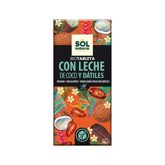 Solnatural Vegan Chocolate With Coconut Milk and Bio Dates 70g