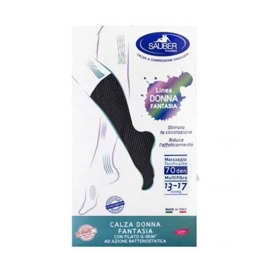 Sauber Qskin Donna 70den Calza Ametista Pois Nero S/M 1 Paio