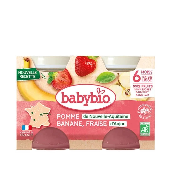 Babybio Pomme, Banane et Fraise 2x130g