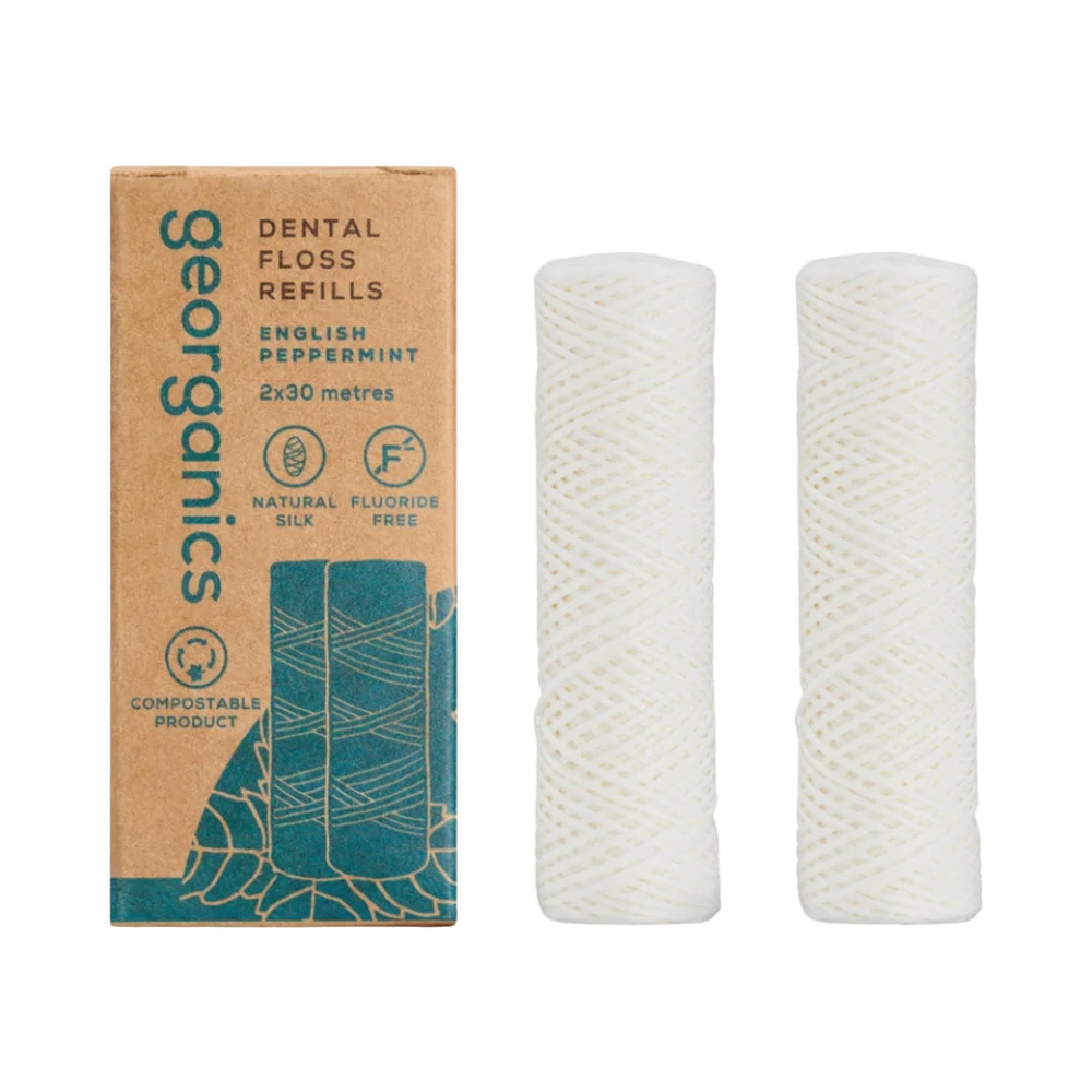 georganics Filo interdentale Menta piperita inglese, ricarica 2 x 30 m (2 pezzi in stick)