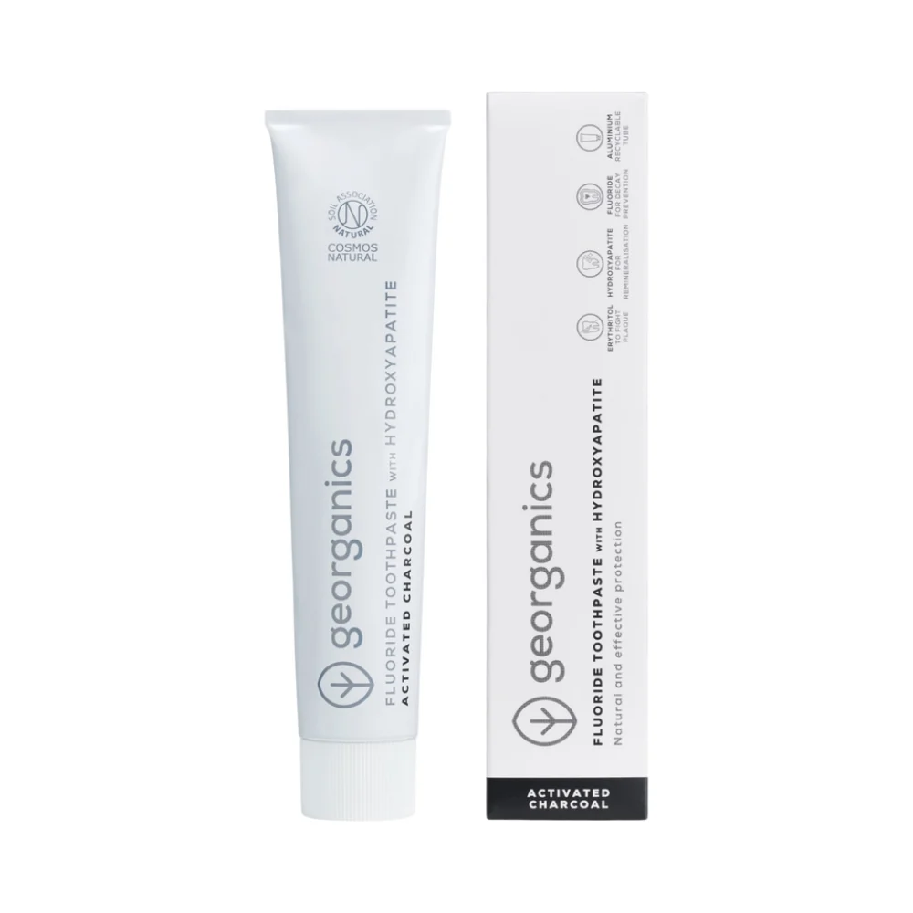 georganics Dentifricio al Fluoro Carbone Attivo e Idrossiapatite, 75 ml
