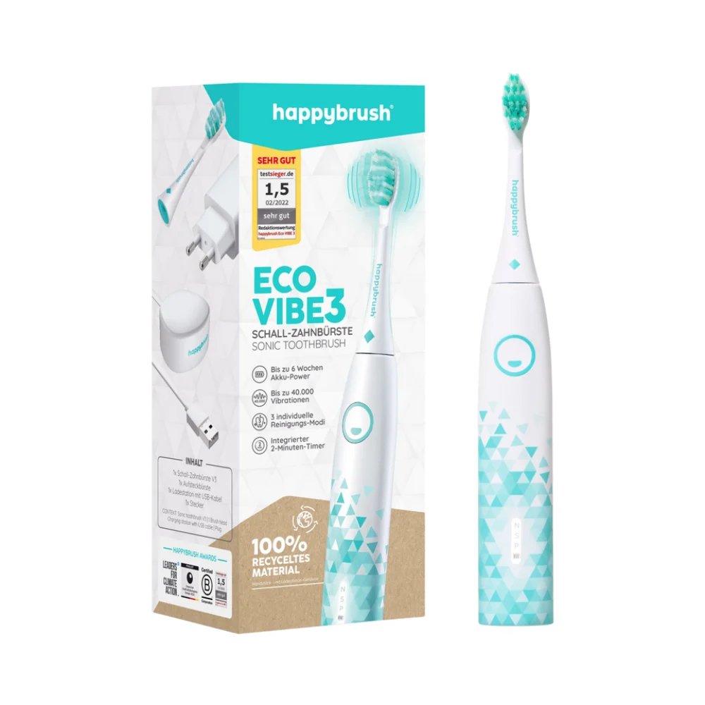 happybrush Eco VIBE 3 - Spazzolino Elettrico Bianco