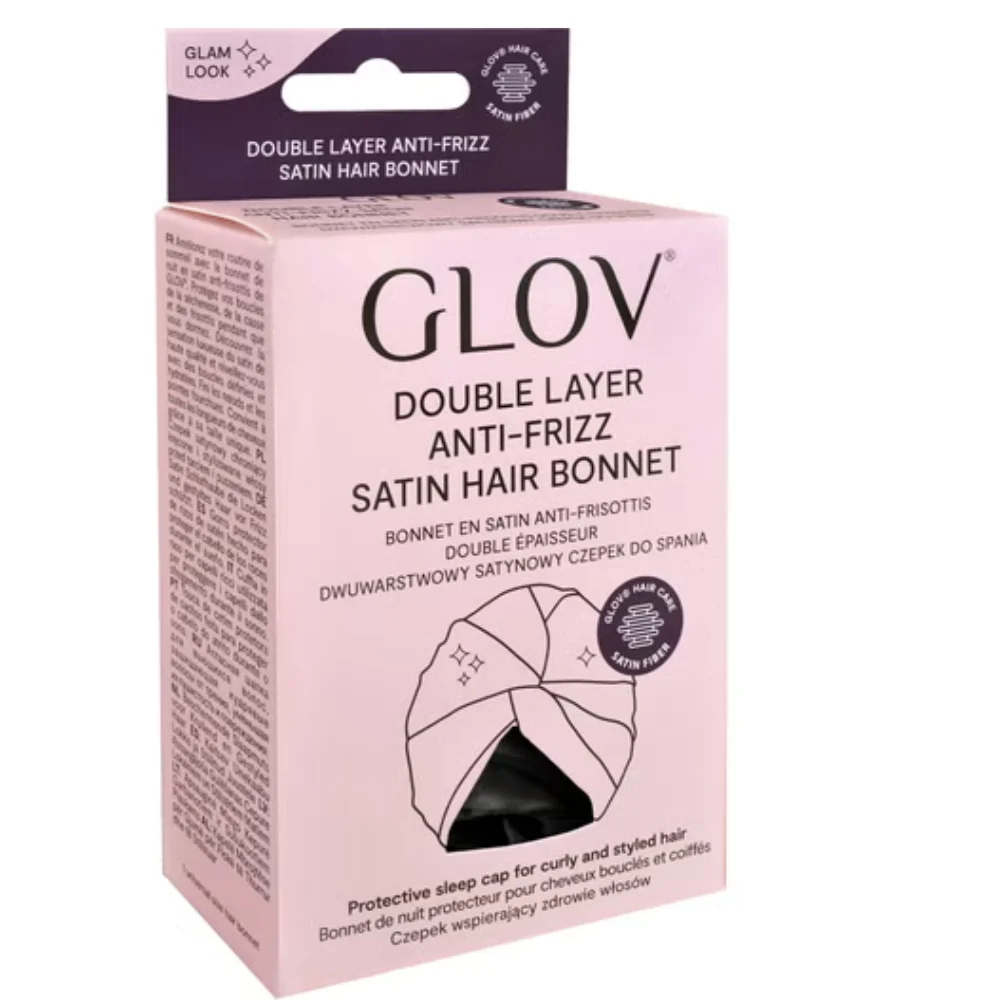 Glov Turbante in raso doppio strato nero Protegge dalla rottura, dall'effetto crespo e dalle cariche elettrostatiche