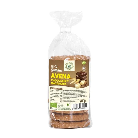 Sol Natural Biscuits Avena Cioccolato e Macadamia Bio 200g