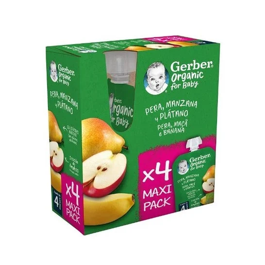 Gerber Organic Pera Manzana Plátano 4x90g