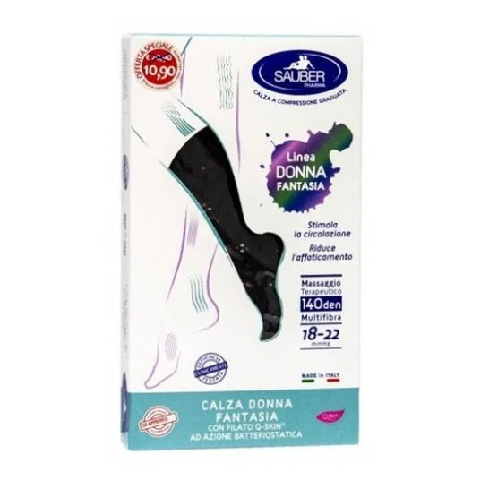 Sauber Qskin Donna 140den Calza Pop Geranio Nero L/XL 1 Paio