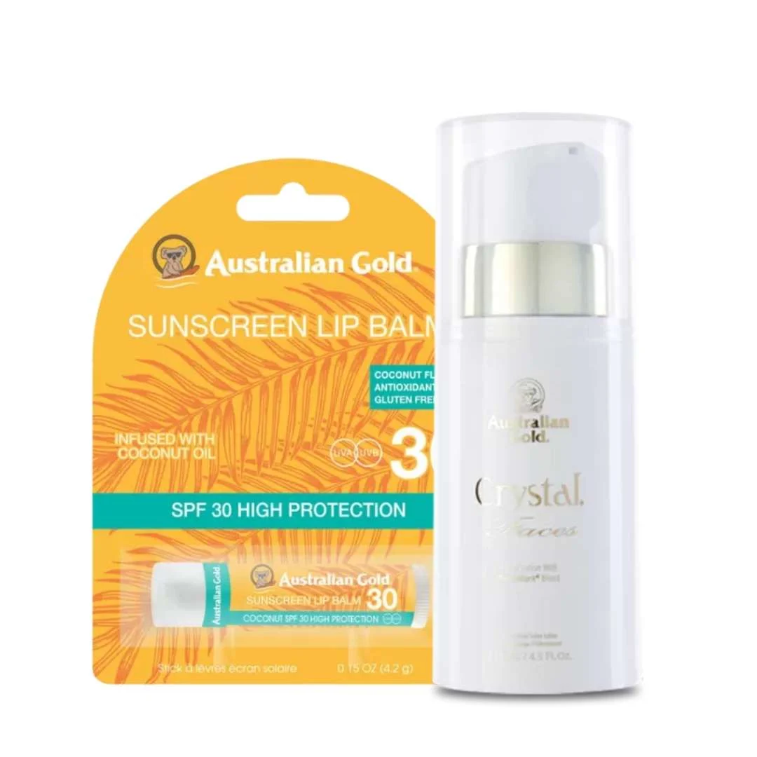 AUSTRALIAN GOLD CRYSTAL FACES LOTION + AUSTRALIAN GOLD LIP BALM SPF30