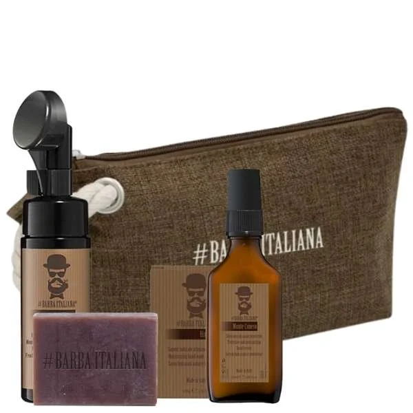 IDEE REGALO UOMO – MOUSSE VISO + SIERO VISO + SAPONE ARTIGIANALE + POCHETTE