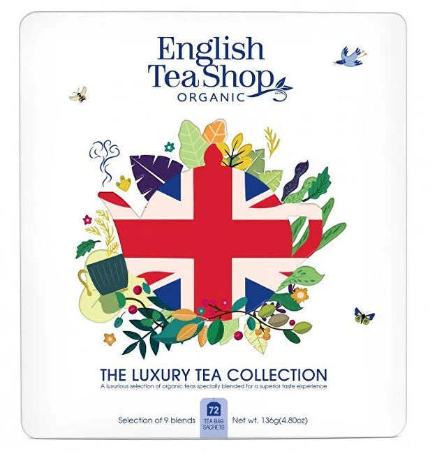 English tea shop Set regalo Union Jack bianco in scatola di latta BIO 72 sacchetti