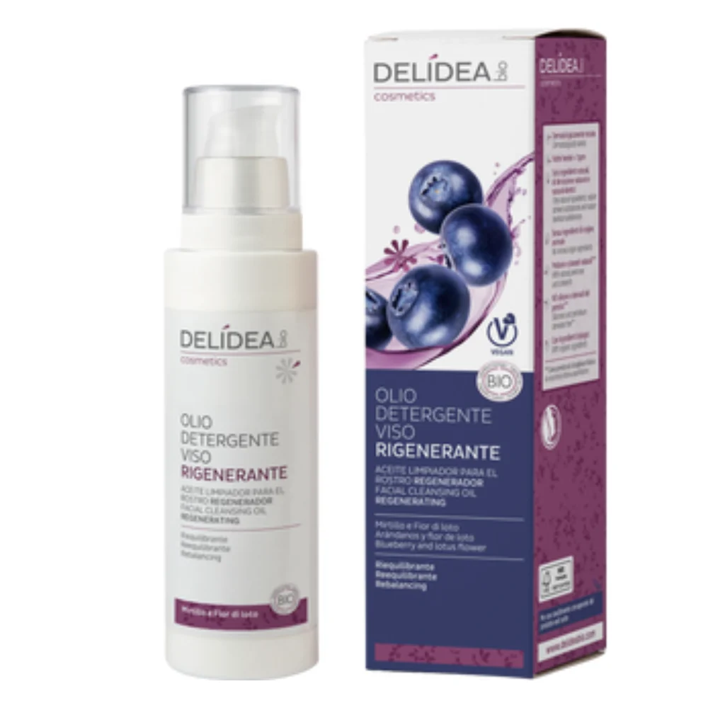Delidea Olio Viso Detergente Rigenerante Mirtillo & Fiori di Loto 150 ml