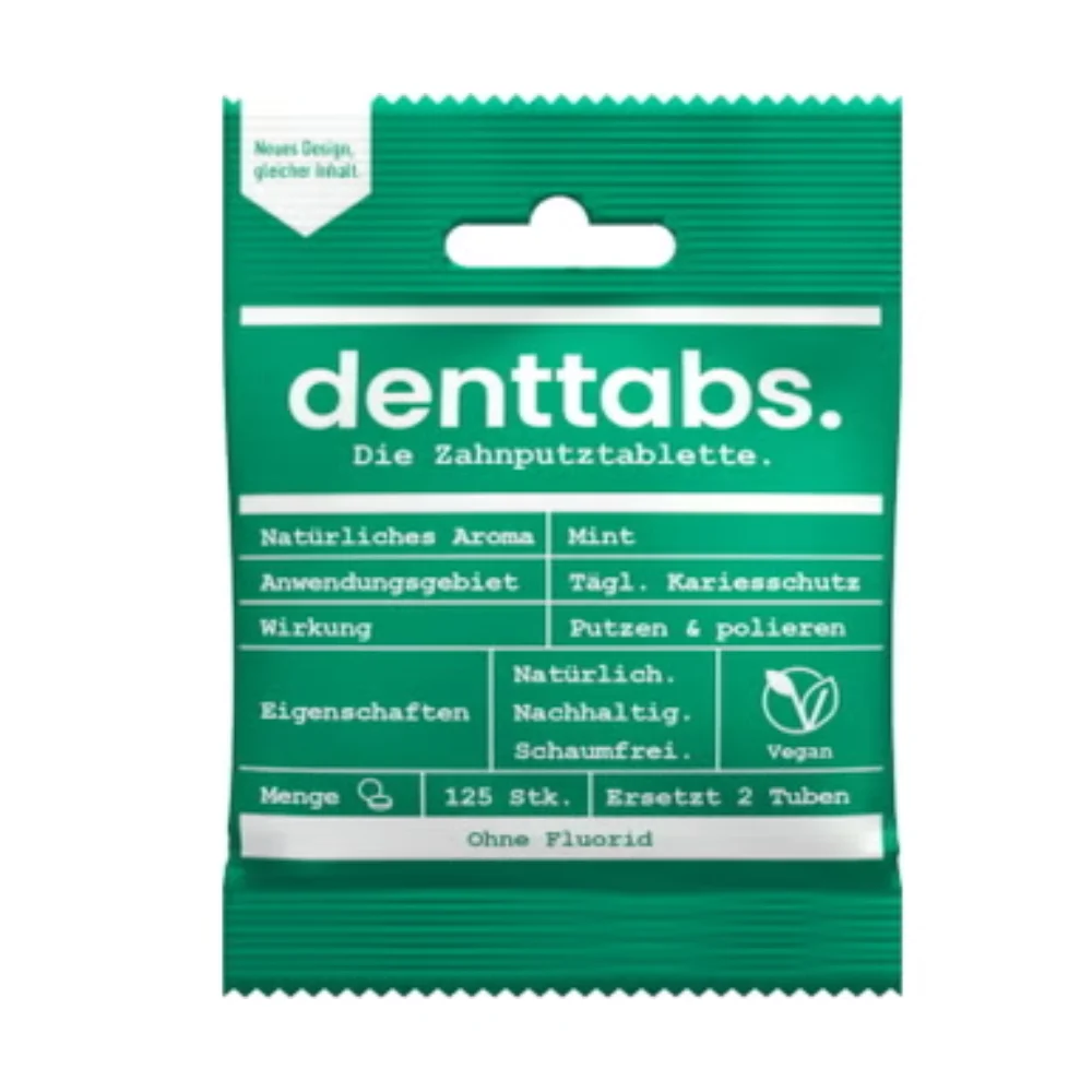 Denttabs. Dentifricio in Pastiglie - Stevia & Menta senza Fluoruro 125 pezzi.