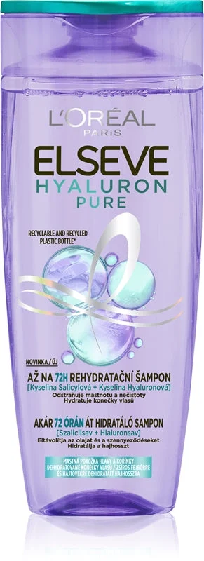 L’Oréal Paris Elvive Hyaluron Pure shampoo idratante per cuoi capelluti grassi e punte secche 400 ml