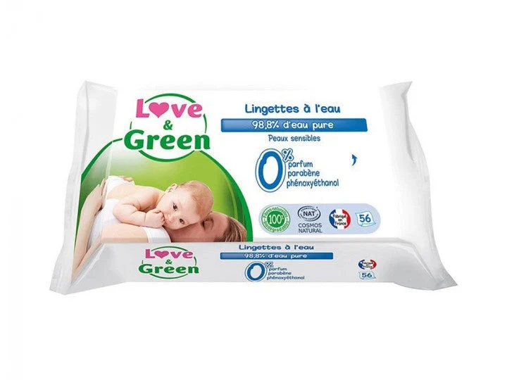 Love&Green Salviette all'Acqua BIO Pelli Sensibili x56