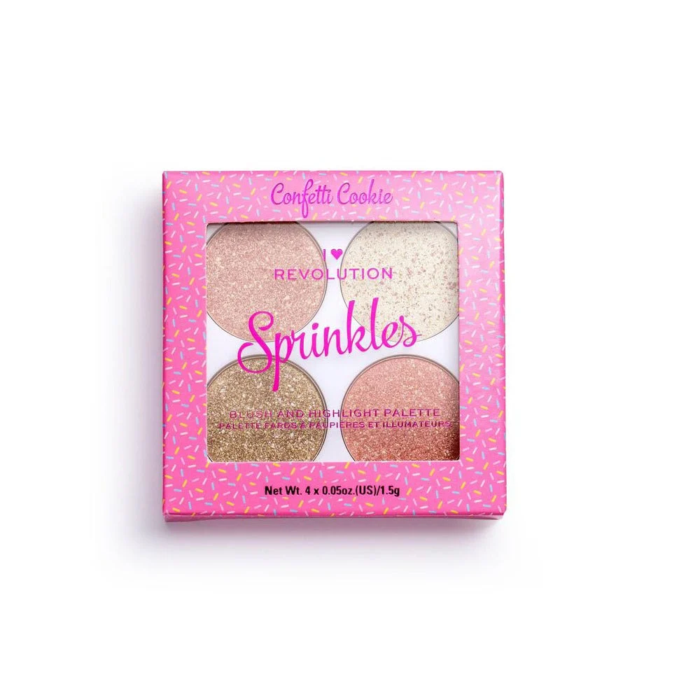 Makeup Revolution I Heart Revolution Illuminante Vegano e Palette Blush 2 in 1 Confetti Cookie, 1.5g