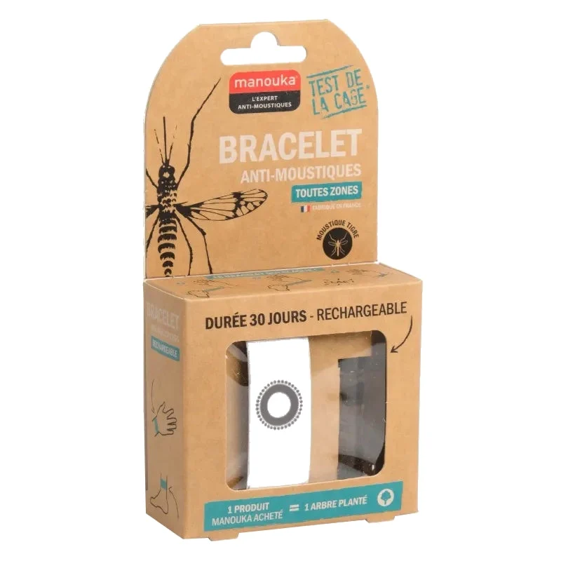 Braccialetto repellente per zanzare Manouka - ricaricabile - bianco