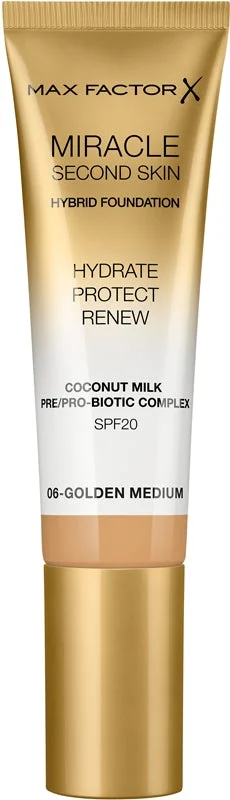 Max factor Miracle Second Skin SPF 20 Hybrid Fondotinta Trucco nutriente per l'aspetto naturale della pelle 30 ml 06 Golden Medium