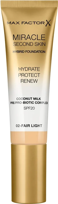 Max factor Miracle Second Skin SPF 20 Hybrid Fondotinta nutriente per l'aspetto naturale della pelle 30 ml 02 Fair Light