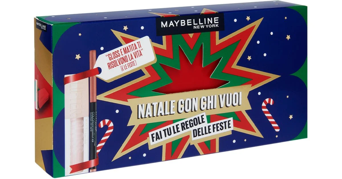 MAYBELLINE NEW YORK Natale Con Chi Vuoi confezione regalo per il viso 2 pezzi lucidalabbra 5.4 ml + matita per labbra con temperamatite 1.2 g