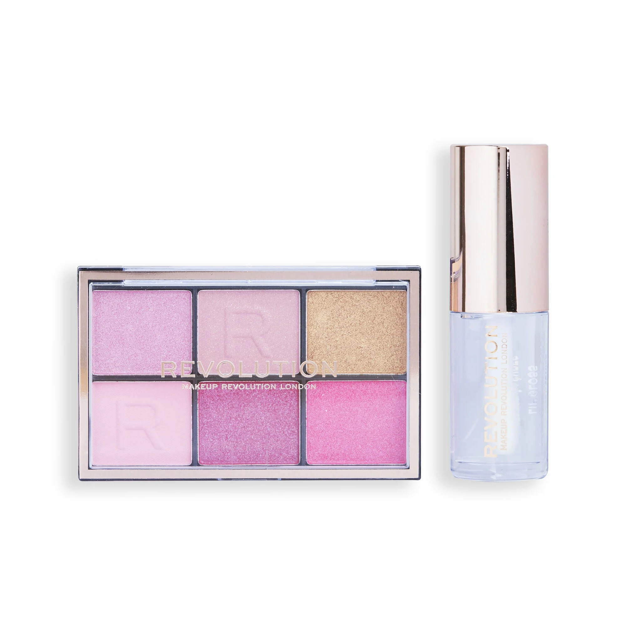 Set Makeup Revolution Mini Soft Glam Heroes: Palette di Ombretti Ricaricati HeartBreaker 6 Sfumature 42 g *Miniatura + Bomba Pout Glassa Labbra Vegana 4 ml