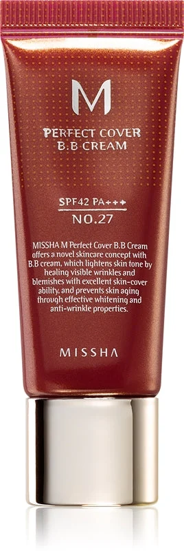 Missha M Perfect Cover BB cream ad alta protezione UV confezione piccola colore No. 27 Beige miele SPF 42/PA+++ 20 ml