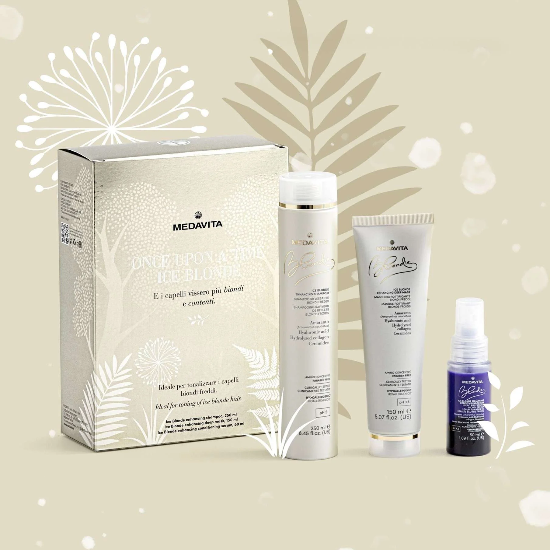 MEDAVITA ICE BLONDE KIT BIONDI FREDDI – SHAMPOO + MASK + SERUM