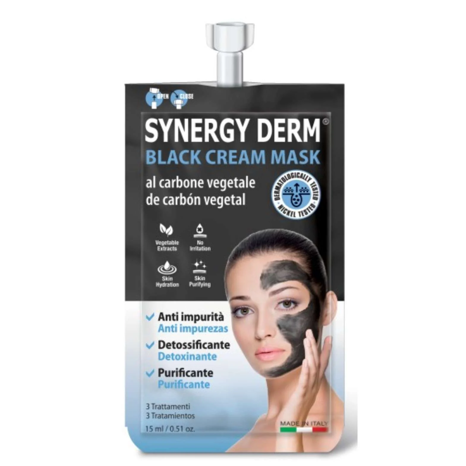 SYNERGY DERM BLACK CREAM MASK AL CARBONE VEGETALE 15 ML.