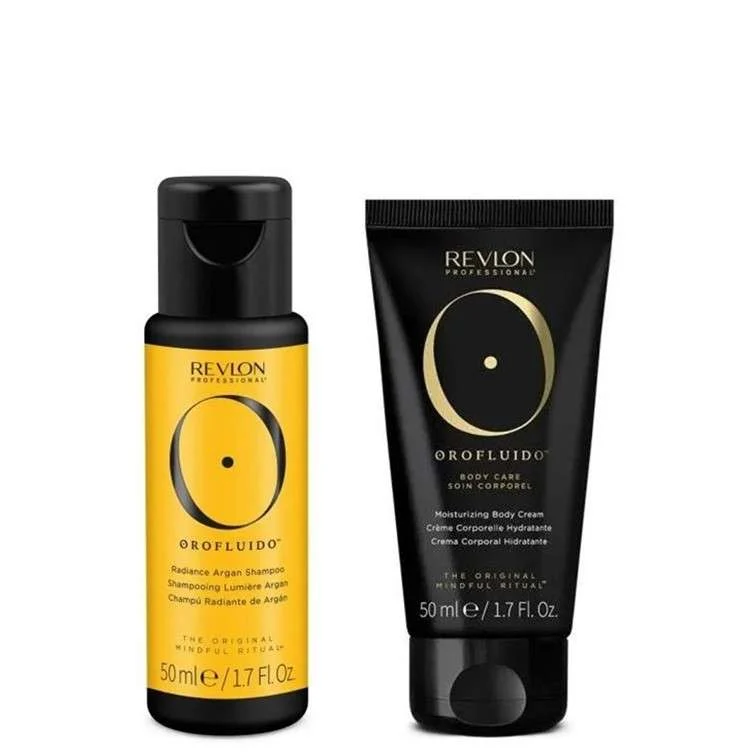 OROFLUIDO TRAVEL KIT RADIANCE ARGAN SHAMPOO 50 ML. + MOISTURIZING BODY CREAM 50 ML.