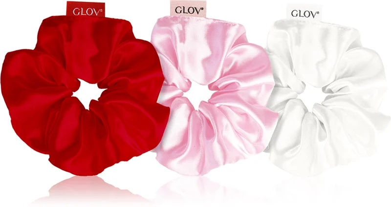 GLOV Satin Scrunchies S elastici per capelli Rosso/bianco/rosa 3 pezzi