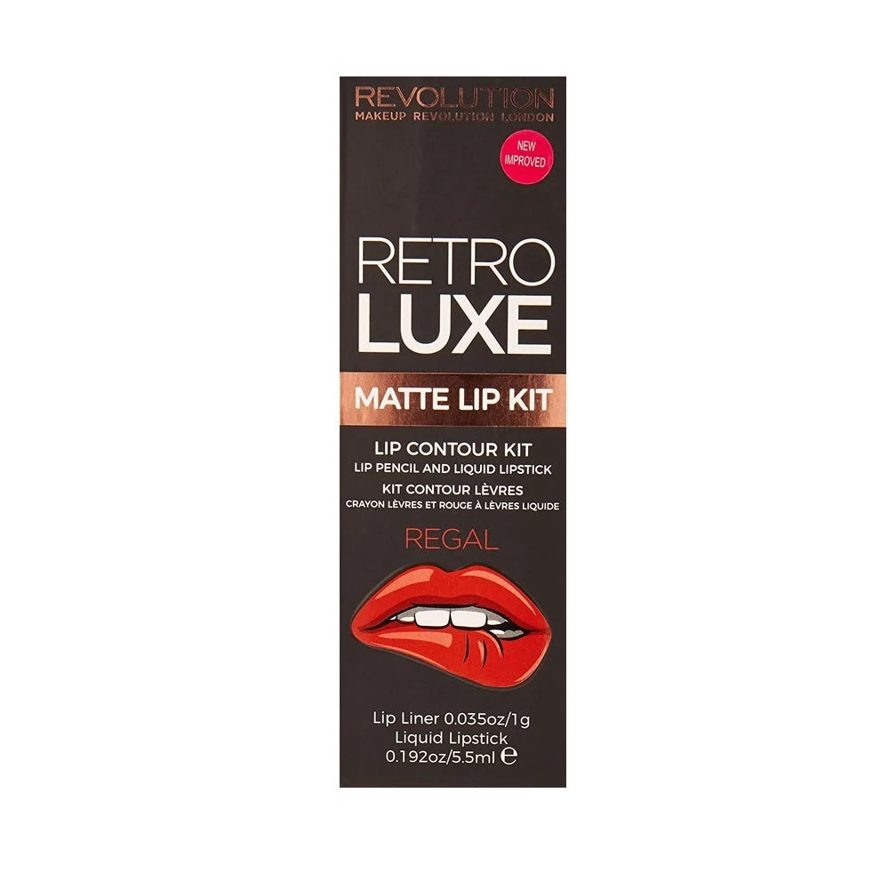 Set Makeup Revolution: Matita labbra Regal Retro Luxe 1 g + Rossetto Liquido Opaco Retro Luxe Regal 55 ml