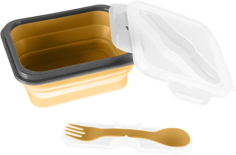 Zopa Silicone Box piccola set posate giallo senape 15x7,5 cm