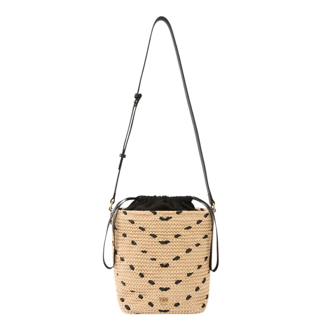 Borsa a tracolla piccola Bucket Mini in rafia con motivo chevron