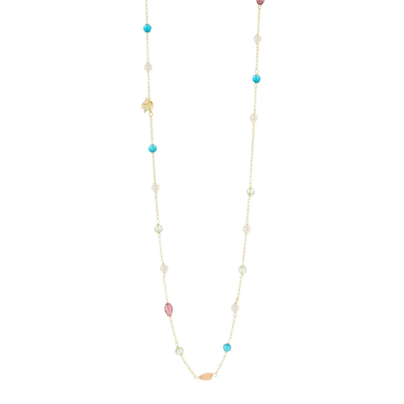 Collana lunga catena, cristalli e cabochon Ninfa