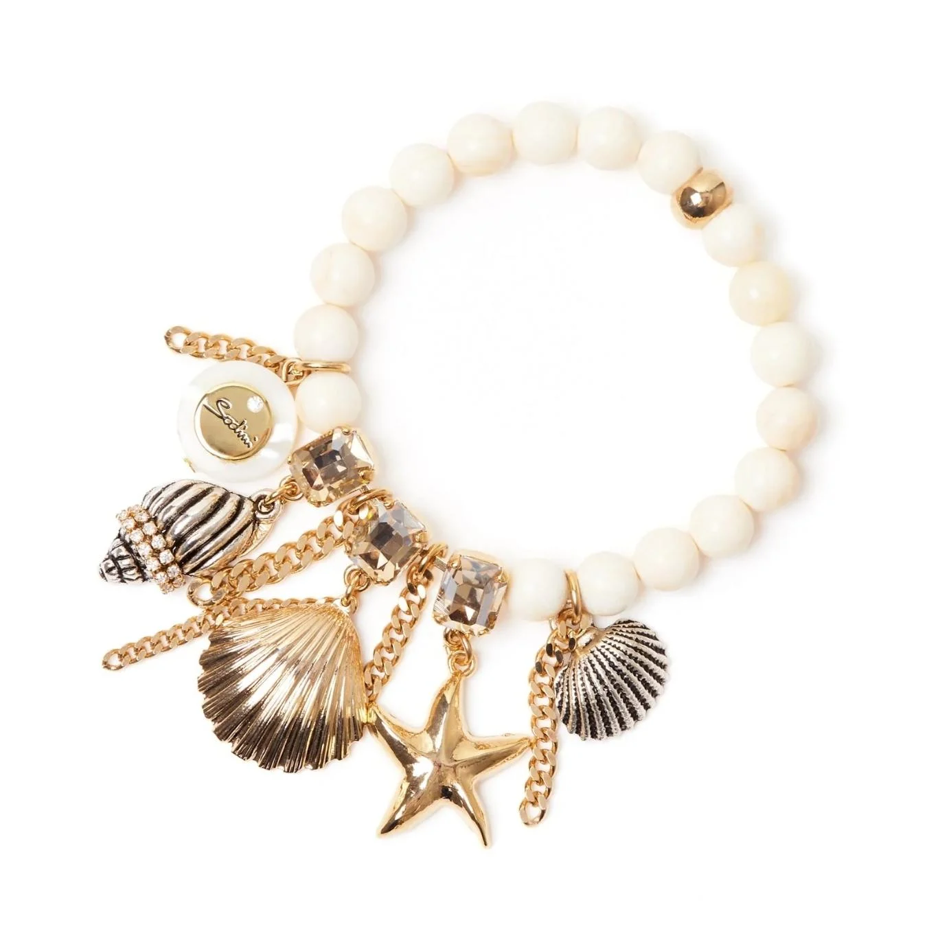 Bracciale elastico boule, cristalli e frange Maresia