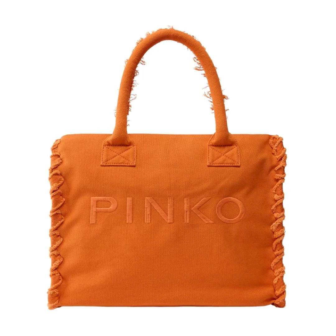 Borsa shopper media Beach in canvas con logo e dettagli sfrangiati