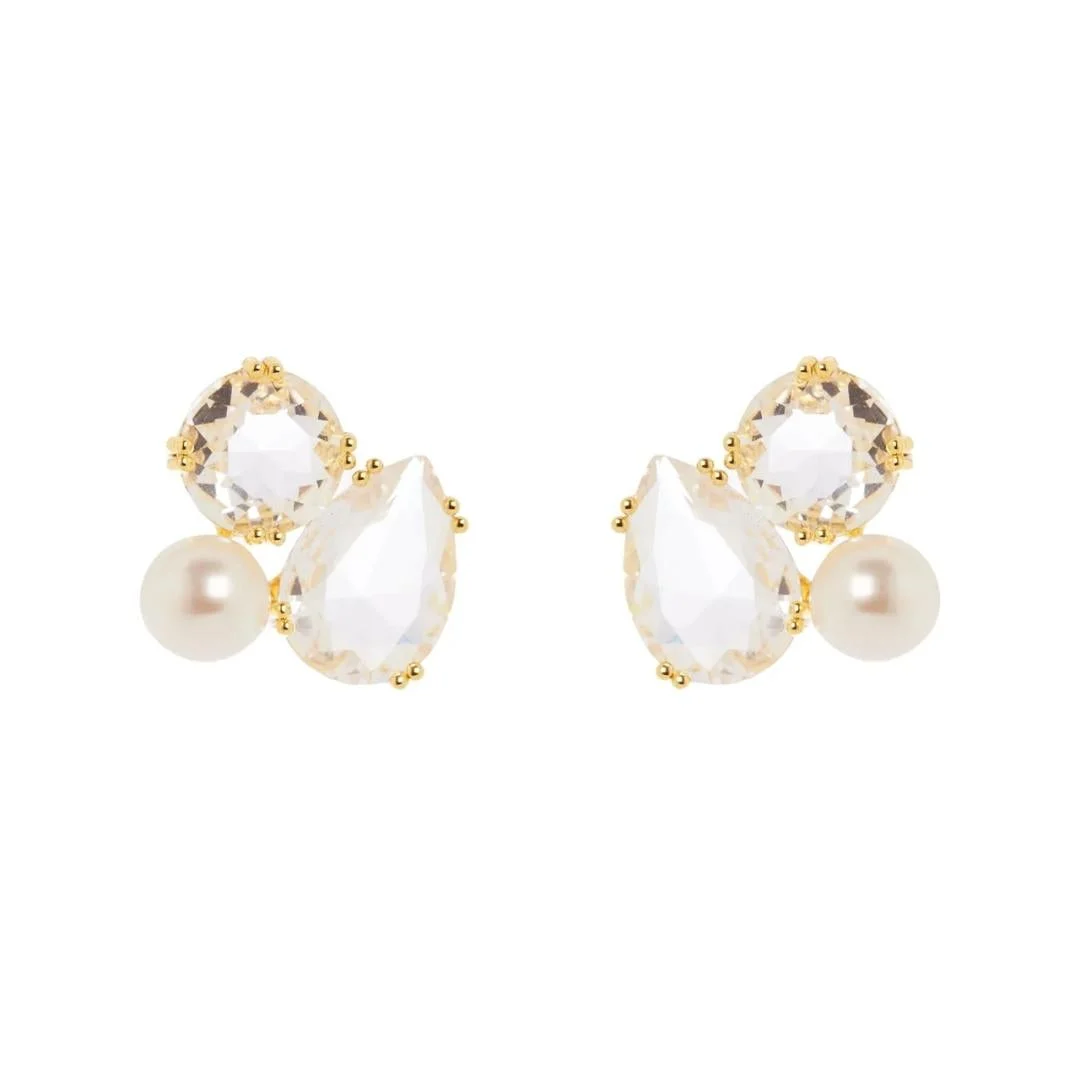 Orecchini cluster cristalli e perla Ninfa