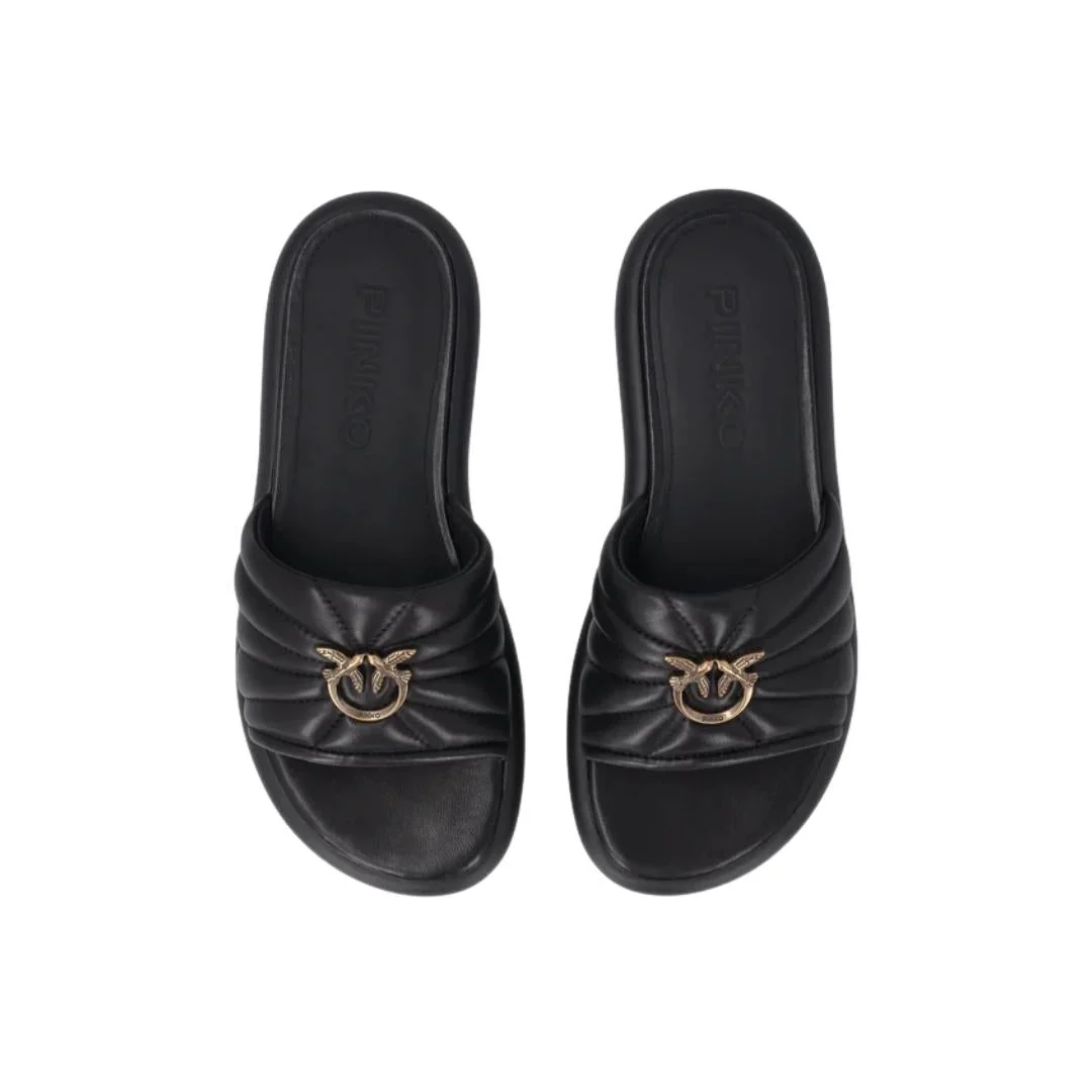 Ciabatte in Nappa Trapuntata con Logo Love Birds